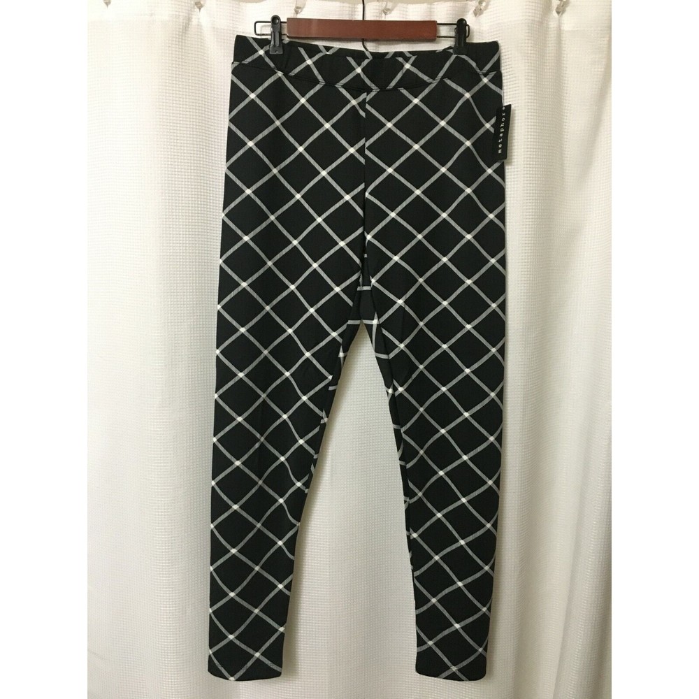 METAPHOR Women Pants Leggings Sz Large Black /White Straight Leg Skinny Pant P1